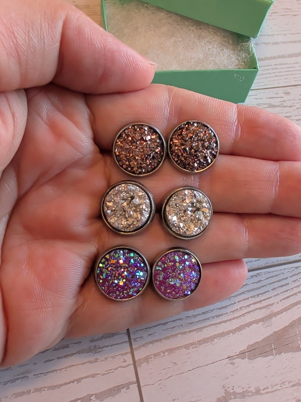 Handcrafted Round Druzy Stud Earrings - Rose Gold, Silver, Purple